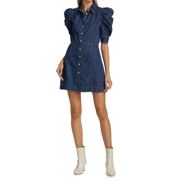 Frame Denim Dresses & Skirts - New Frame Gillian Denim Puff-Sleeve Shirtdress in Grapewood Blue size XS